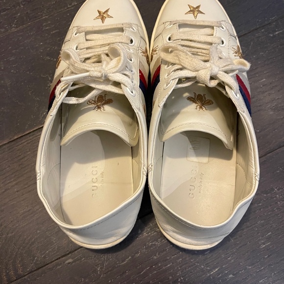 GUCCI Ace Bee Star White Leather shoe trainers Sneakers Ladies size 37 - Picture 3 of 10